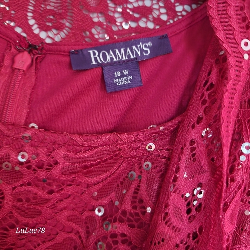 Roaman's Elegant Red Lace Sequin Women's Matching Duster & Dress Set 18W - Picture 6 of 15